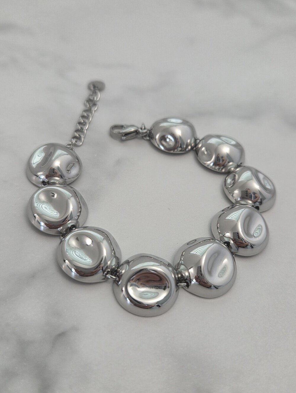 Silver Tone Chunky Pebble Bead Statement Bracelet